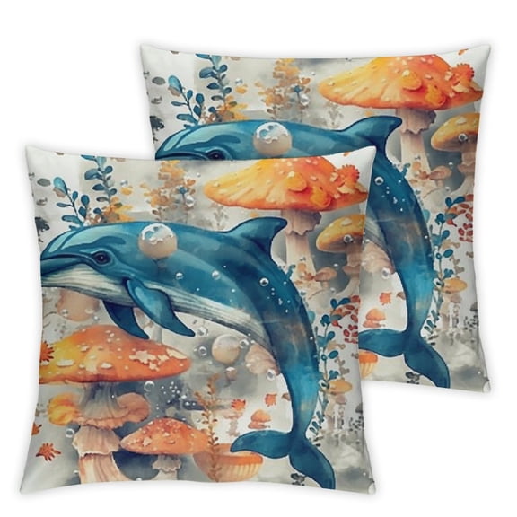 Ocean Themed Throw Pillow Covers, Blue Square Shark Printed Pattern Cushion Cover Sets, Suit for Sofa Couch Home Farmhouse Decor Cushion Case