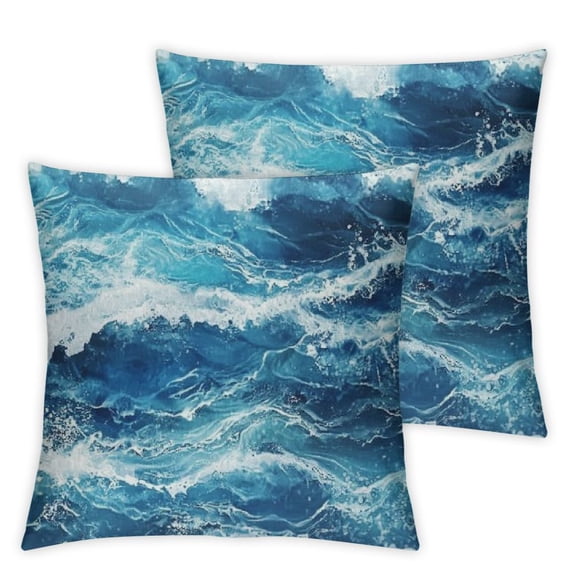 Ocean Themed Throw Pillow Covers Set, Square Watercolor Waves Printed Pattern Decorative Cushion Cover, for Sofa Couch Home Farmhouse Decor Cushion Case