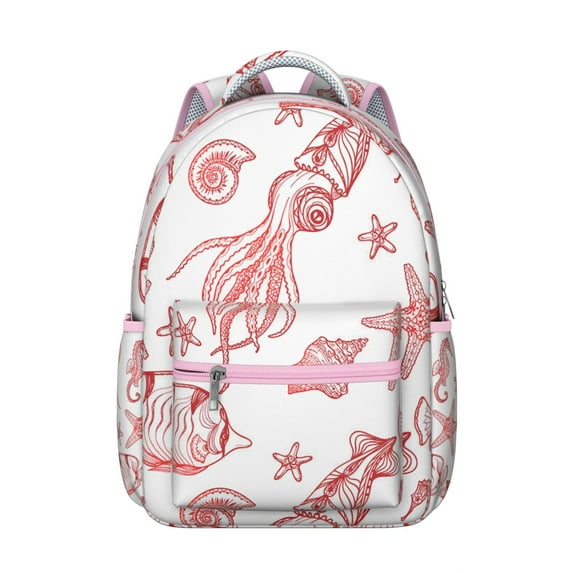 Ocean-Themed Waterproof Backpack for College Students - Vintage Nautical Design with Seahorse & Coral Prints, Spacious Ergonomic Bookbag for Daily Commute