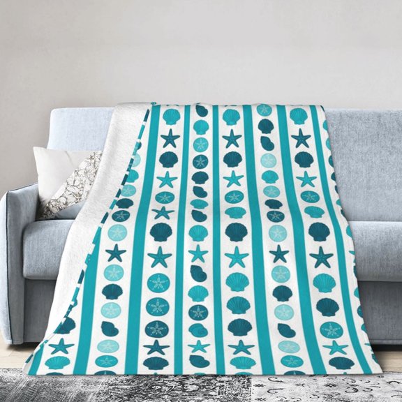 Ocean Throw Blanket, Coastal Seashell Starfish Pattern, Warm Cozy Blanket for Sofa, Couch and Bed 50x40
