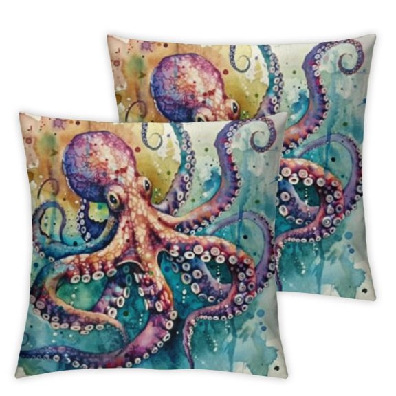 Ocean Throw Pillow Covers Beach Animal Sea Turtle Seahorse Octopus Jellyfish Pillow Covers for Couch Sofa Bed Home Decor Square Coastal Pillowcase Outdoor Patio Furniture Cushion Cases
