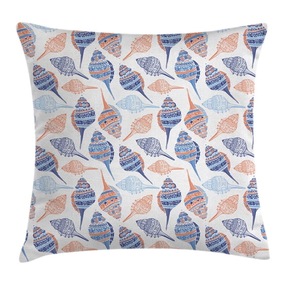 Ocean Throw Pillow Cushion Cover, Marine Life Themed Abstract Seashells Scallops With Bohemic Prints, Decorative Square Accent Pillow Case, 18 X 18 Inches, Marigold Navy Blue and Blue, by Ambesonne