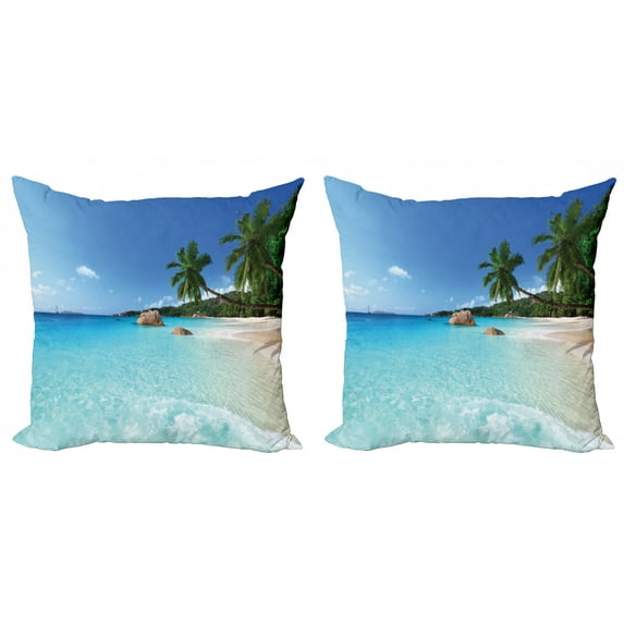 Ambesonne Travel Throw Pillow Cover 2 Pack, Anse Lazio Beach Surf, 18", Turquoise Blue Green