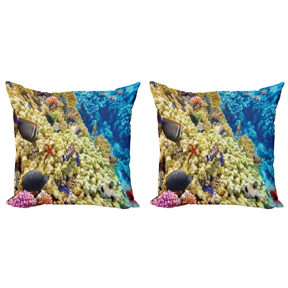 Ambesonne Scenery Throw Pillow Cover 2 Pack, Sea Exotic Natural View, 18", Blue Beige