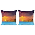 thumbnail image 1 of Ambesonne Summer Throw Pillow Cover 2 Pack, Sea Sunset with Cliffs, 16", Yellow Purple Blue, 1 of 6