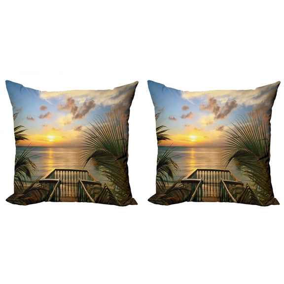 Ambesonne Tropical Throw Pillow Cover 2 Pack, Palms Sunset Scenery, 18", Multicolor