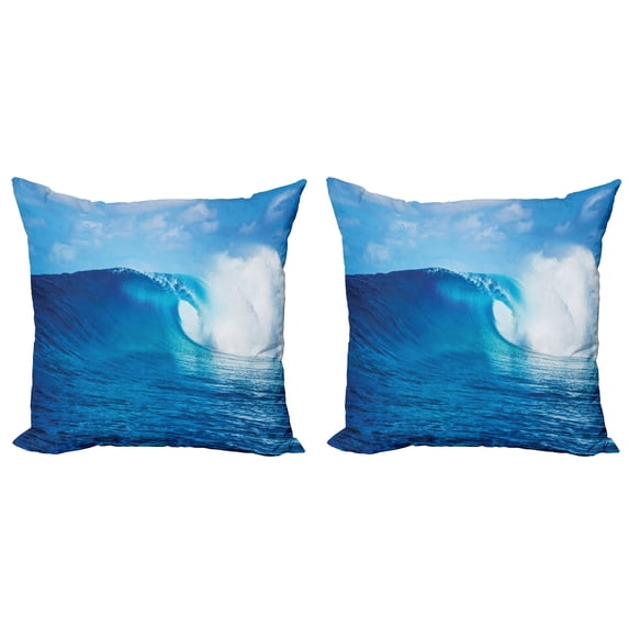 Ambesonne Ocean Throw Pillow Cover 2 Pack, Cloudy Summer Sky Wavy, 18", Navy White