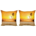 thumbnail image 1 of Ambesonne Tropical Throw Pillow Cover 2 Pack, Wooden Deck Sunset, 20", Orange Brown, 1 of 6