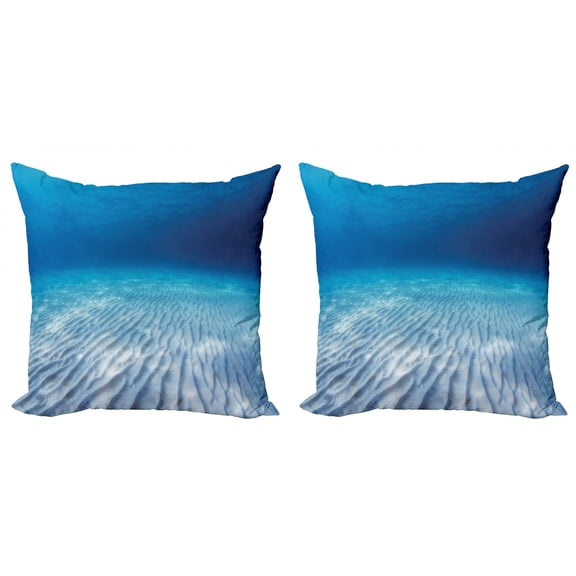 Ambesonne Ocean Throw Pillow Cover 2 Pack, Clear Water and Waves, 16", Navy Beige