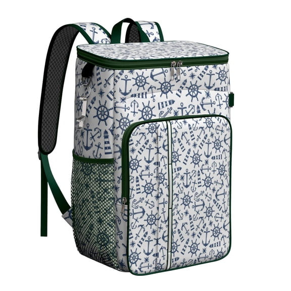 Ocean Tide and Map Nautical Backpack Cooler, Leakproof Insulated Cooler Bag, Waterproof Lunch Backpack for Marine Lovers, Fishing, Hiking