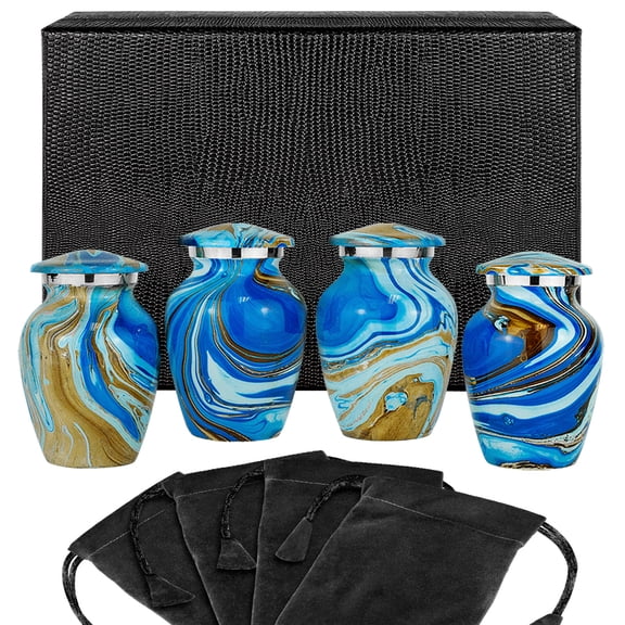 Ocean Tides Beautiful Small Keepsake Urns For Cremation Ashes In Home - Set of 4 with Velvet Bags