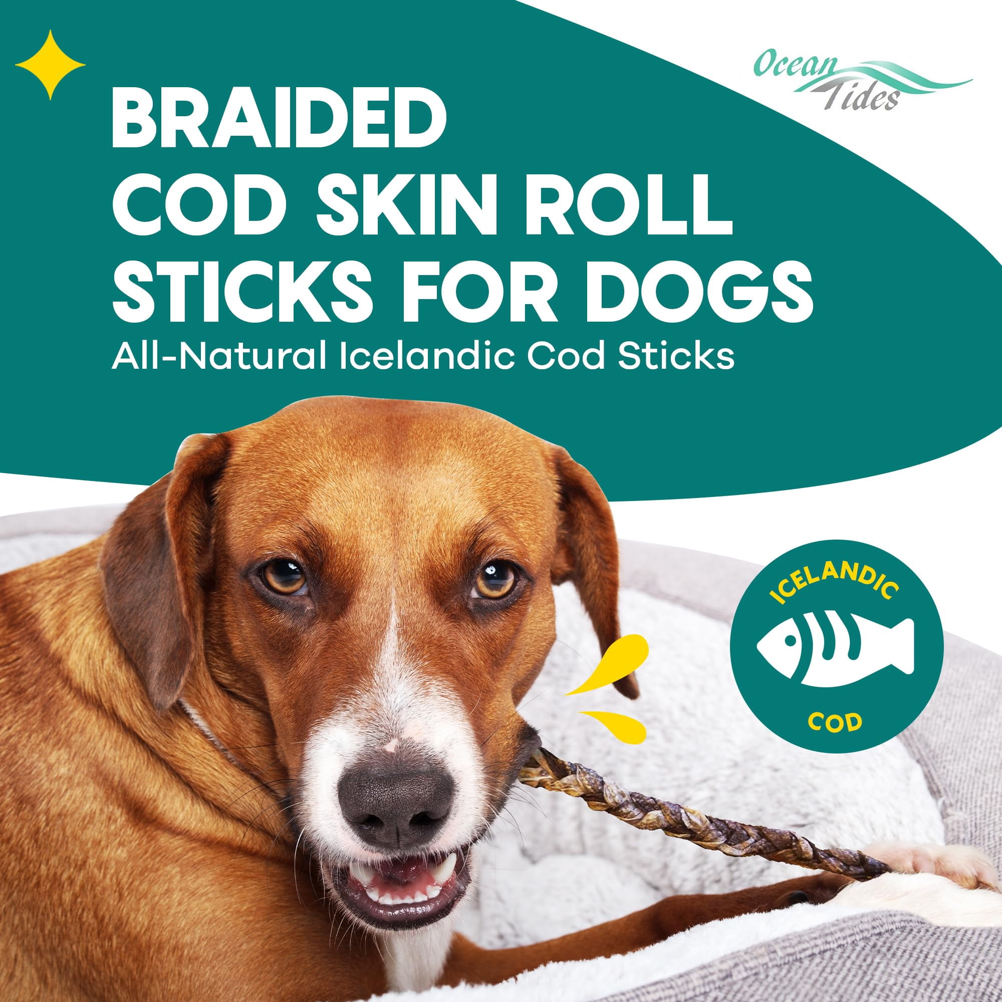 Ocean Tides BraidedUMRT Icelandic Atlantic Cod Skins for Dogs and Cats ...