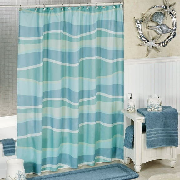 Ocean Tides Coastal Shower Curtain Cerulean Blue 72 x 72 72 x 72 inches