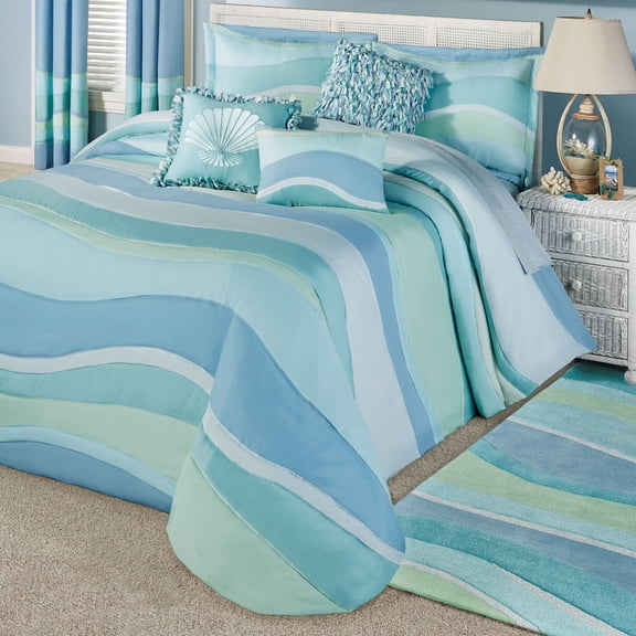Ocean Tides II Abstract Wave Quilted Bedding, Coastal Blue, 6-pc King Bedspread Set