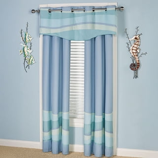 Ocean Tides II Blue Abstract Waves Lined Grommet Window Set, Valance & 84L Curtain Pair