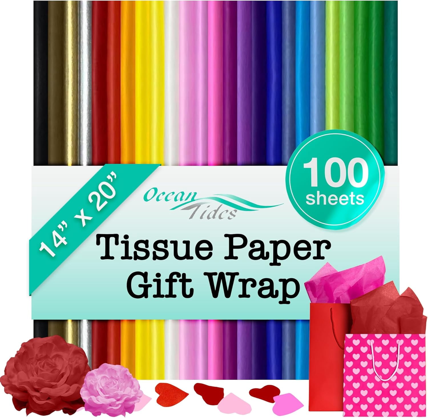 Ocean Tides Tissue Paper Gift Wrap - 100 Sheets 14 x 20 Assorted Tear Resistant