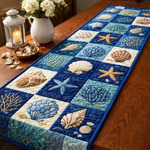 Ocean Treasure Patchwork Quilted Table Runner