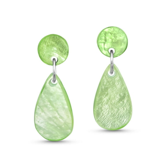 Ocean Trends Green Colored Teardrop Capiz Shell Post Drop Dangle Earrings