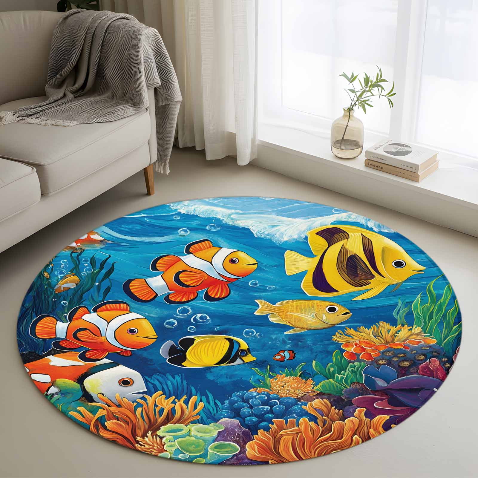 Ocean Tropical 4FT Round Area Rugs for Living Room 111 Marine Life ...