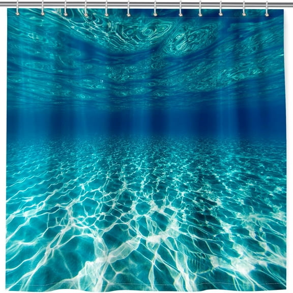 Ocean Tropical Underwater Shower Curtain - 72x72 Inch Deep Blue Sandy Sea View Waterproof Polyester Fabric Outdoor Bathtub Decor Set with 12 Hooks