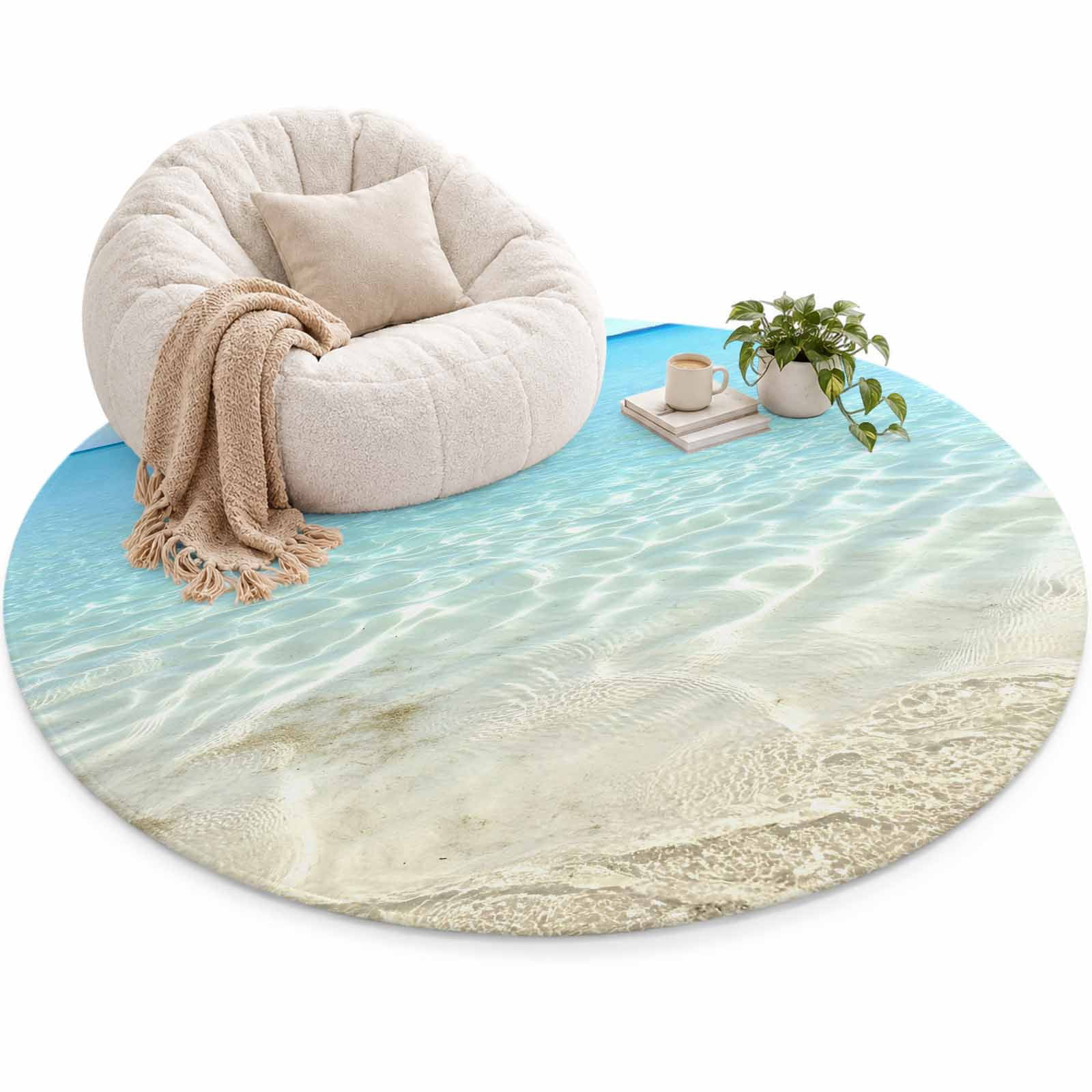 Ocean Turquoise Waves Area Rug 3', Seaside Beach Boat Soft Mat Non-Slip ...