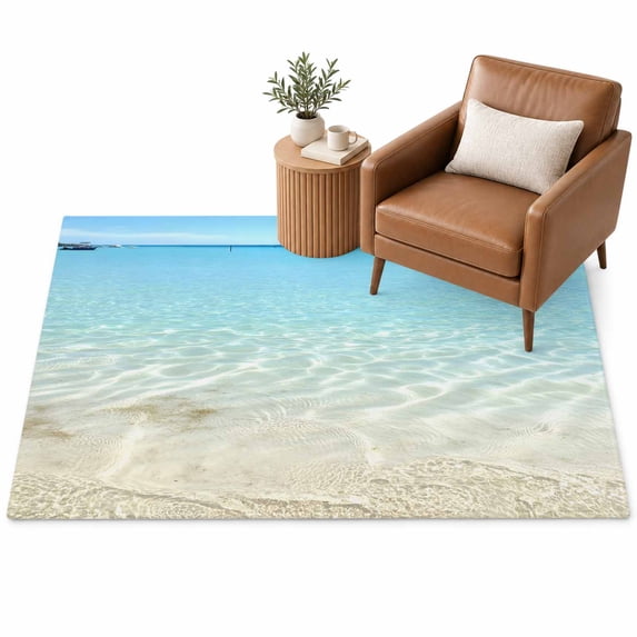 Ocean Turquoise Waves Area Rug 4'x6', Seaside Beach Boat Soft Mat Non ...