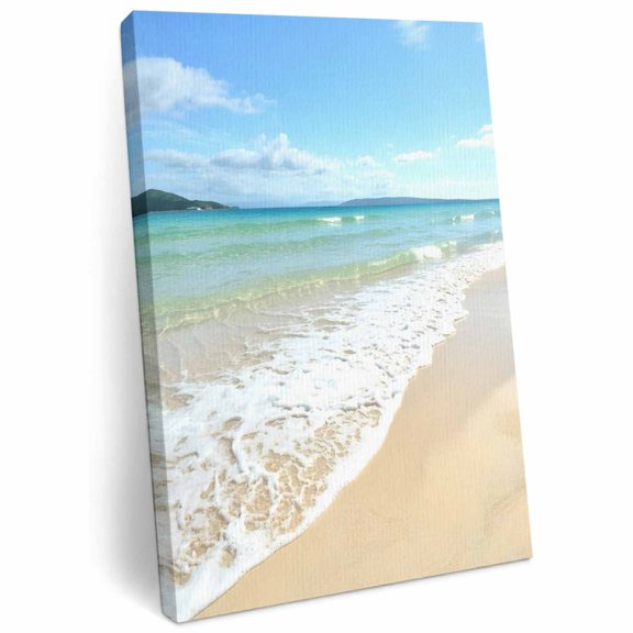 Ocean Turquoise Waves Canvas Wall Art Framed Wall Decor for Living Room Bedroom Bathroom, Seaside Beach Sand Canvas Pictures Ready to Hang Decor, 16"x20"