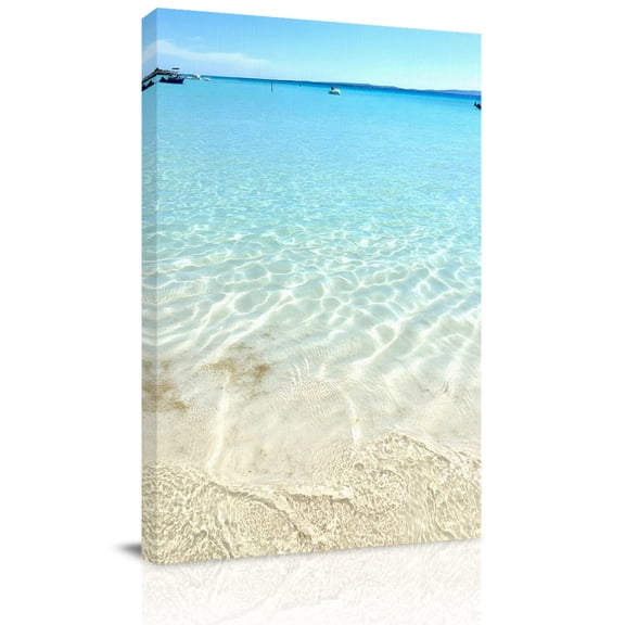 Ocean Turquoise Waves Canvas Wall Art for Living Room, Seaside Beach Blue Sky Boat Poster Print Painting for Bedroom Office Home Decoration Wall Pictures Prepare To Hang 10"x10"