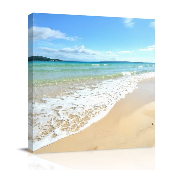 Ocean Turquoise Waves Canvas Wall Art for Living Room, Seaside Beach Blue Sky Sand Poster Print Painting for Bedroom Office Home Decoration Wall Pictures Prepare To Hang 12"x12"