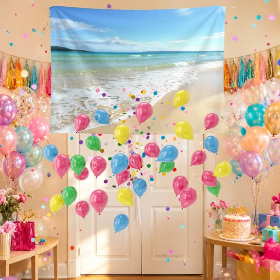 Ocean Turquoise Waves Party Decorations, Seaside Beach Sand Party Set with Backdrop Banner Balloons Confetti Ribbon, Reusable Photo Background for Party Home Decor, 2 x 3ft
