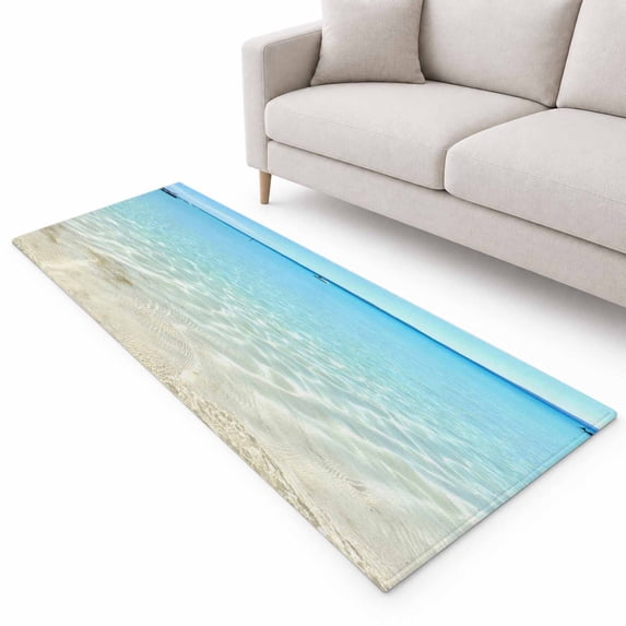 Ocean Turquoise Waves Runner Rug 2.6'x8', Seaside Beach Boat Soft Mat ...