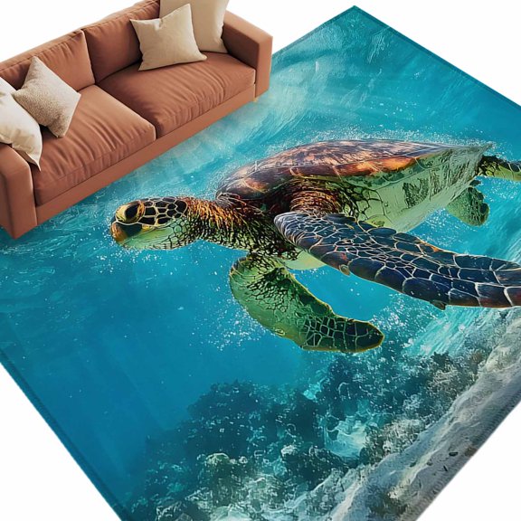 Ocean Turtle Area Rug 5x8 Washable Rug Non Slip Tropical Coastal Animals Underwater Sunshine Large Area Rug Soft Stainresistant Indoor Floor Carpet for Living Room Bedroom Office Dining Room Nursery