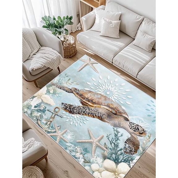 Ocean Turtle Area Rug for Bedroom 4x6 Ft Retro Marine Life Starfish Coral Super Soft fuzzy Throw Rug Non-Slip Fluffy Plush Indoor Floor Carpet for Living Room Nursery Home Decor