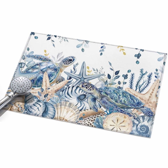 Ocean Turtle Area Rugs 2x3ft Retro Sea Stars Shells Blue Leaf Floor Rug Non Slip Low Pile Ultra Soft Throw Carpet for Entryway Indoor Entrance Kitchen Bathroom