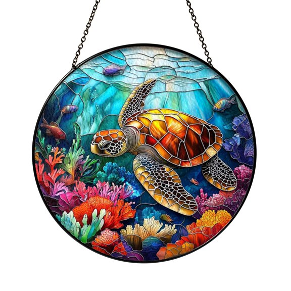 Ocean Turtle Art Glass Style Decorative Window Hanging2101