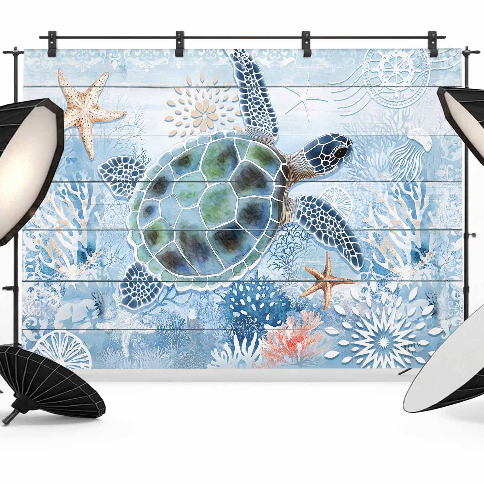 Ocean Turtle Backdrop for Photography,Fabric Photo Background Backdrop ...