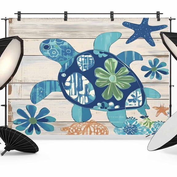 Ocean Turtle Backdrop for Photography, Sea Animals Rustic Wooden Board Photo Backdrop Portrait Background Party Banner Photo Backgrounds for Studio Booth Props, 10x8ft
