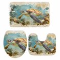thumbnail image 1 of Ocean Turtle Bath Mat 3 Piece Bathroom Rug Set, Coastal Coral Illustration Retro Painting Non Slip Bath Rug Contour Mat and Toilet Lid Cover, Absorbent Shower Mats Soft Bath Rugs and Mats Sets, 1 of 8