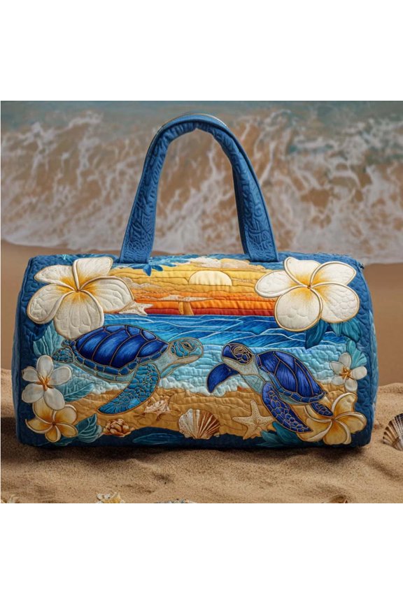 Ocean Turtle Beach Sunset Pattern Print Quilted Duffle Bag