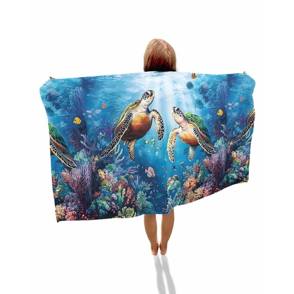 Ocean Turtle Beach Towels Oversized Super Absorbent, Sea Coral Underwater Animal Fish Blue Lightweight Bath Towel Quick Dry Sets For Bathroom/Pool/Rv Camping/Beach Play/Gym Room/Picnic 30"x60"