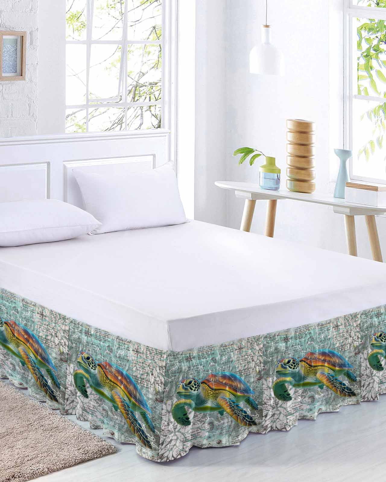 Ocean Turtle Bed Skirt King Size 16 Inch Drop, Nautical Retro ...