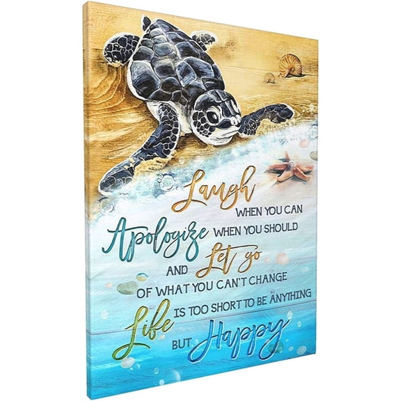Ocean Turtle Canvas Wall Art Decor Life Lessons Sea Turtle Canvas Prints Bthroom Artwork For Wall Framed Teal Inspirational Quotes Wall Decor Bedroom Living Room Home Art Funny Gift 12x16 Inch