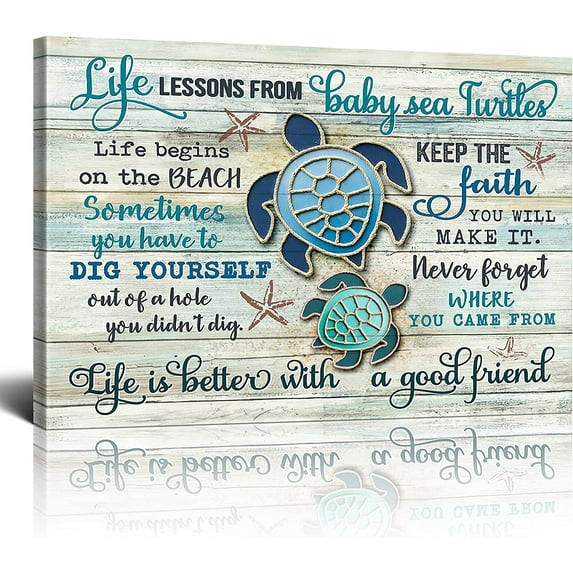 Ocean Turtle Canvas Wall Art Decor Life Lessons Sea Turtle Canvas Prints Bthroom Artwork For Wall Framed Teal Inspirational Quotes Wall Decor Bedroom Living Room Home Art Funny Gift 12x16 Inch