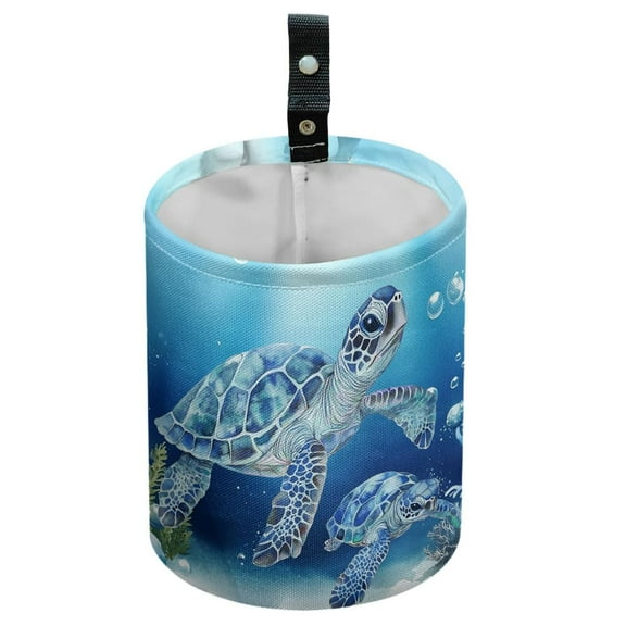 Ocean Turtle Car Trash Can Waterproof Car Garbage Can Car Seat Back Hanging Trash Bag Portable Camping Garbage Bin Storage Bag Collapsible Trash Container