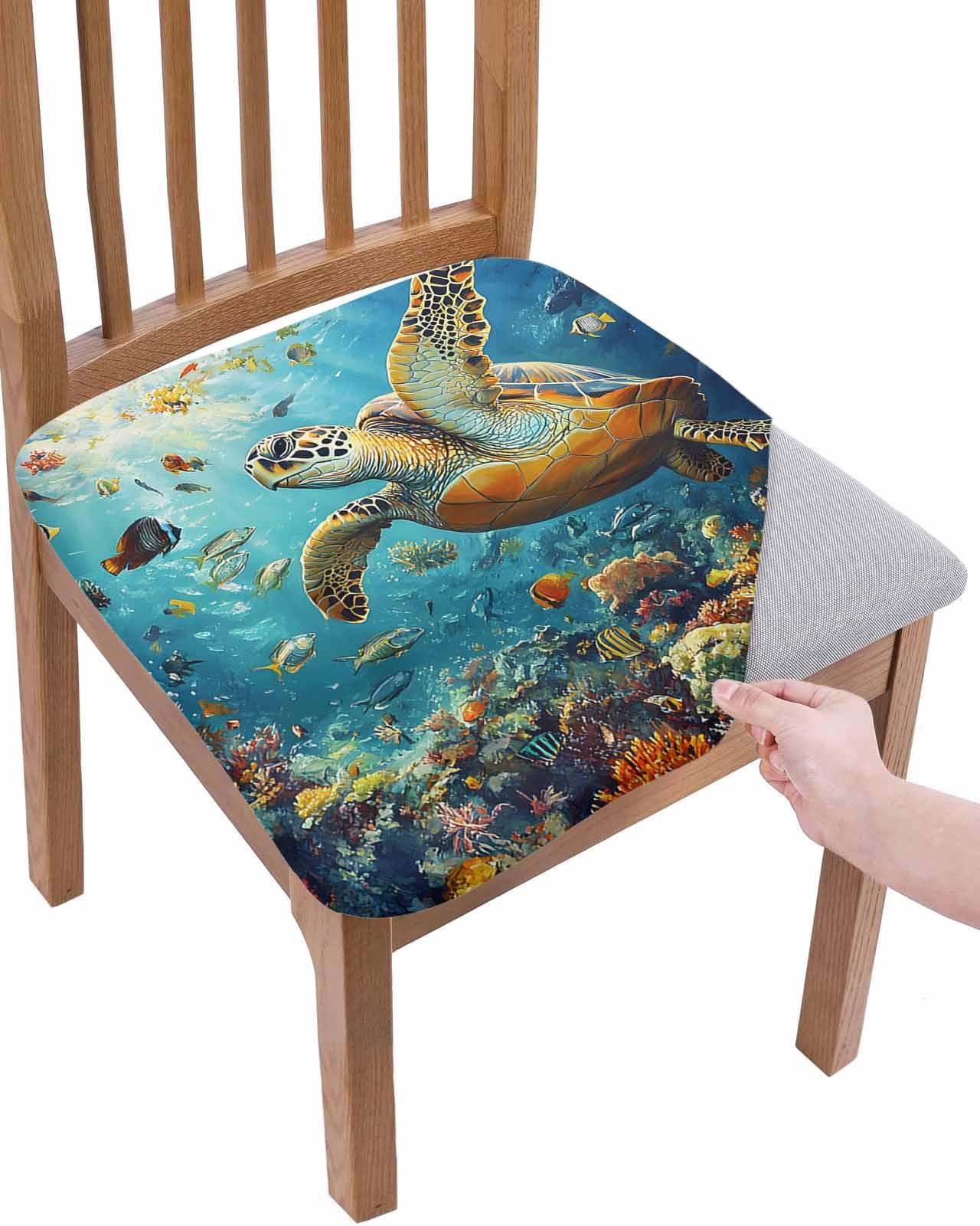 Turtle Chair Ocean Turtle Chair Seat Covers for Dining Room Stretch Chair Seat ...