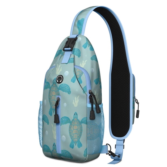 Ocean Turtle and Coral Reef Print Sling Bag, Lightweight Crossbody Backpack with Tropical Nautical Design, Adjustable Strap, Multiple Compartments for Travel and Gym