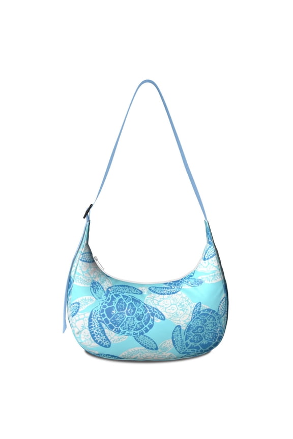 Ocean Turtle Crossbody Bag, Hawaiian Tropical Marine Life Print, Cute Cartoon Turtles Beach Abstract Nautical Coral Reef Design Purse