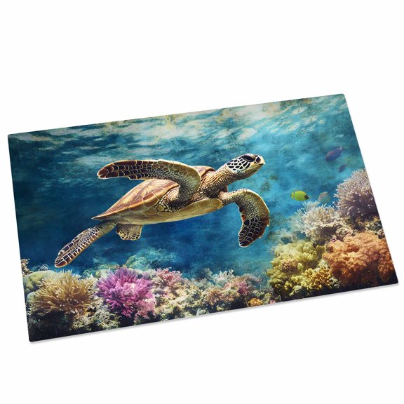 Ocean Turtle Door Mat 16x24 Inch Coral Retro Entryway Rug with Non-Slip Rubber, Front Door Rug Indoor Floor Mats for Living Room Bathroom Bedroom Home Office