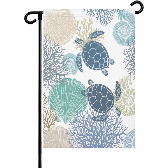 Ocean Turtle Garden Flag 12x 18 Double Side, Nautical Sea Coral Conch Shells Watercolor Garden Flags Outside House Flag Banner Welcome Yard Flag for Holiday Party Outdoor Decorations All Seasons