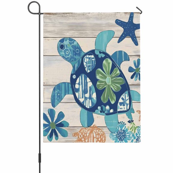 Ocean Turtle House Flags For Outdoor, Sea Animals Rustic Wooden Board Small Double Side Yard Flags Weather Proof House Decor for Lawn Outside Holiday 28 x 40 Inches